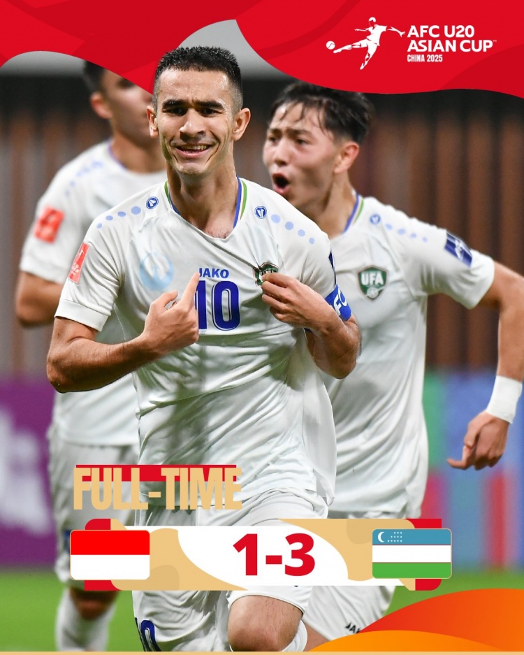  烏茲別克斯坦U20隊(duì)3-1印尼U20隊(duì)兩連勝晉級(jí)8強(qiáng)，印尼U20隊(duì)出局
