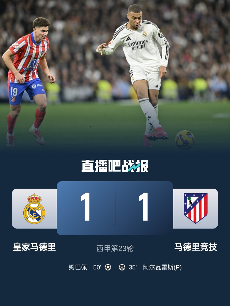  4平1負(fù)！皇馬聯(lián)賽對(duì)馬競已5場(chǎng)不勝，4次戰(zhàn)成1-1